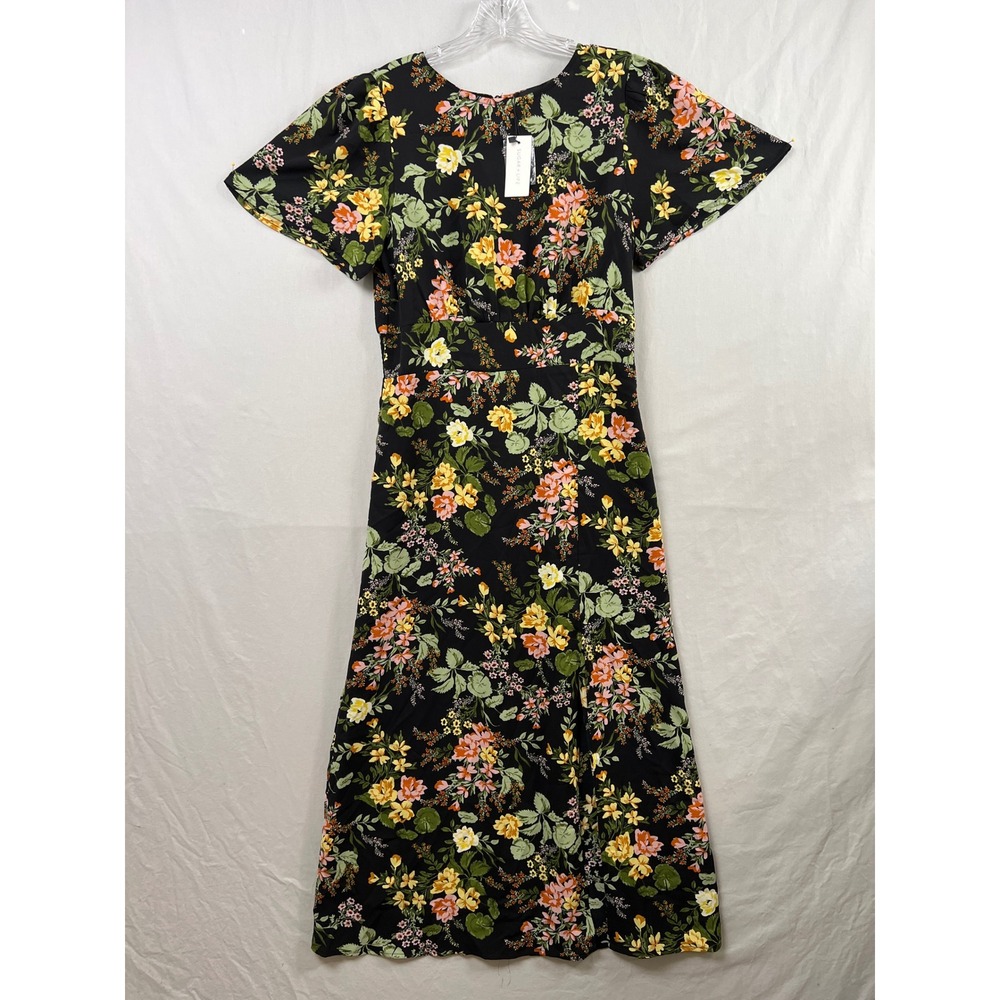 Sugar Lips Floral Maxi Dress Womens Medium Black Short Flutter Sleeve Smocked